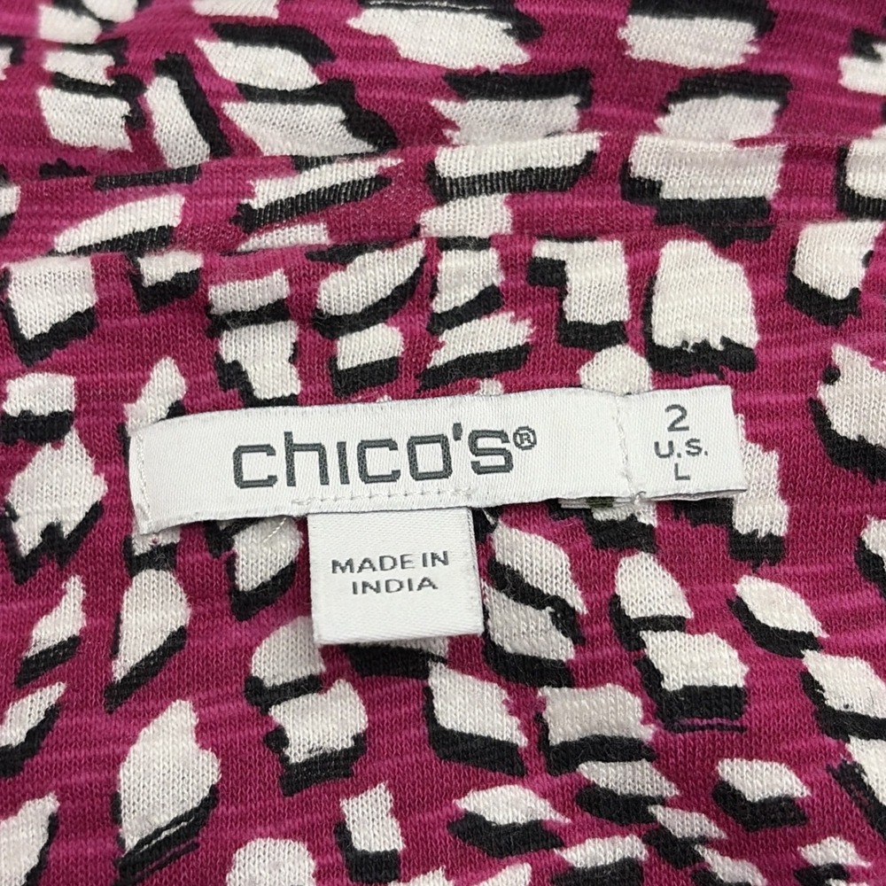 Chico's Modal Blend Top Women Size 2 L 12/14 Pink Geometric 3/4 Sleeve Tunic - Picture 8 of 10
